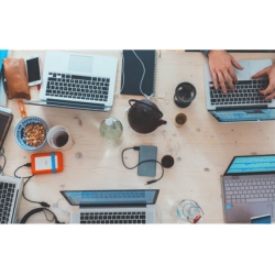 table with computers on it